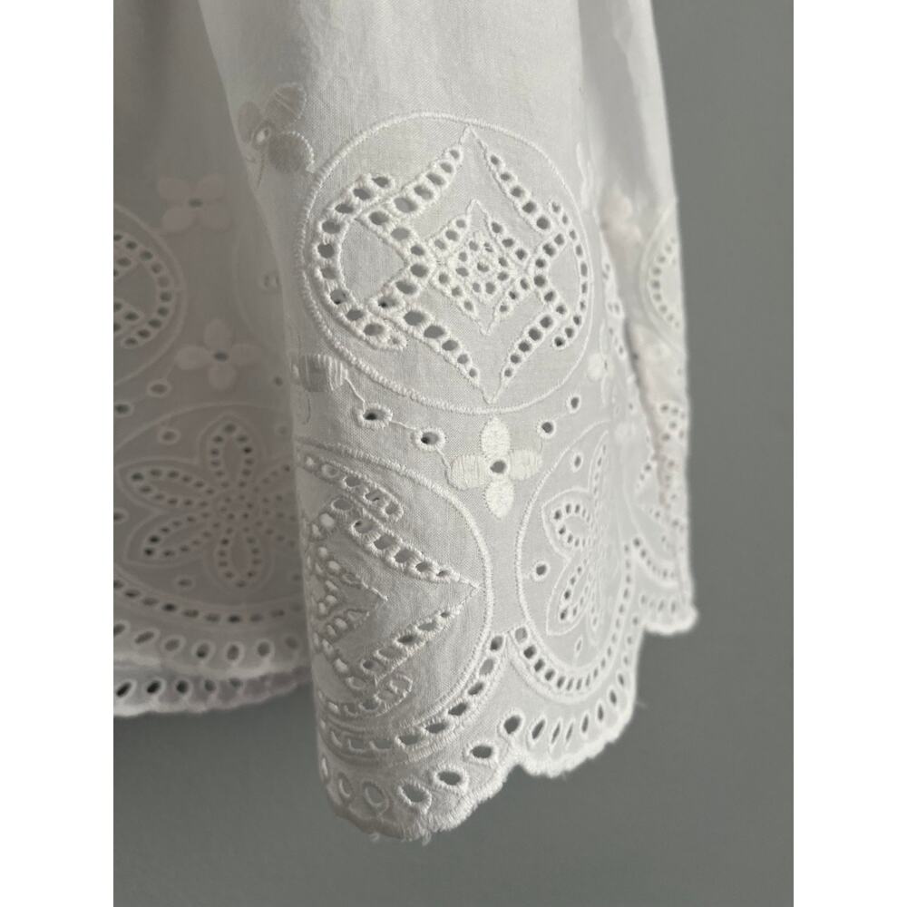 Madewell NWT Embroidered Pintuck High-Neck Top XXS White Eyelet Cotton Cottage - Picture 8 of 10